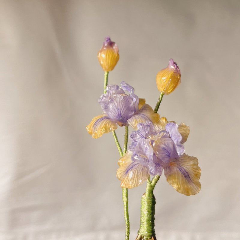 【微缩花房】鸢尾花Iris IV。经典黄紫。发簪。五月诞生花 - 发饰 - 树脂 紫色