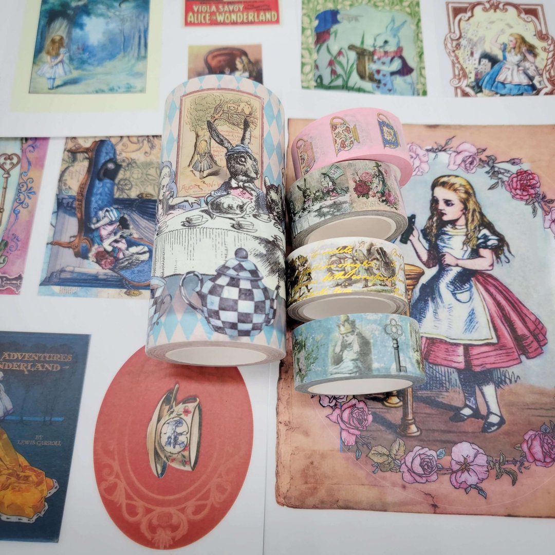 Charming Alice in Wonderland washi Tapes & die cut stickers - 纸胶带 - 纸 蓝色