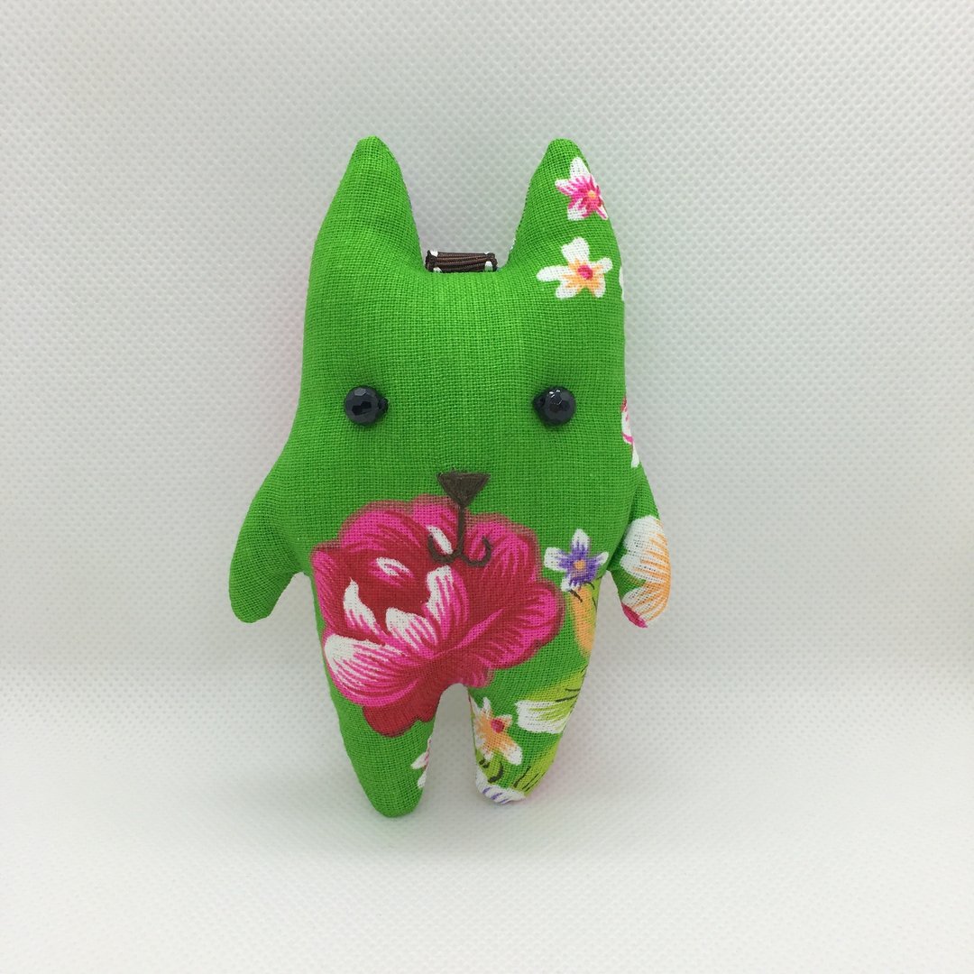 +客家花布+猫咪钥匙圈 - 吊饰 - 棉．麻 绿色