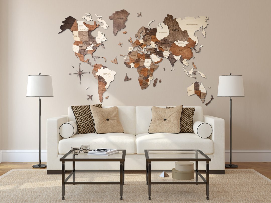 Wood World Map, Home Decor, World Map, 3D Printed Map, Wall Decor - 墙贴/壁贴 - 木头 