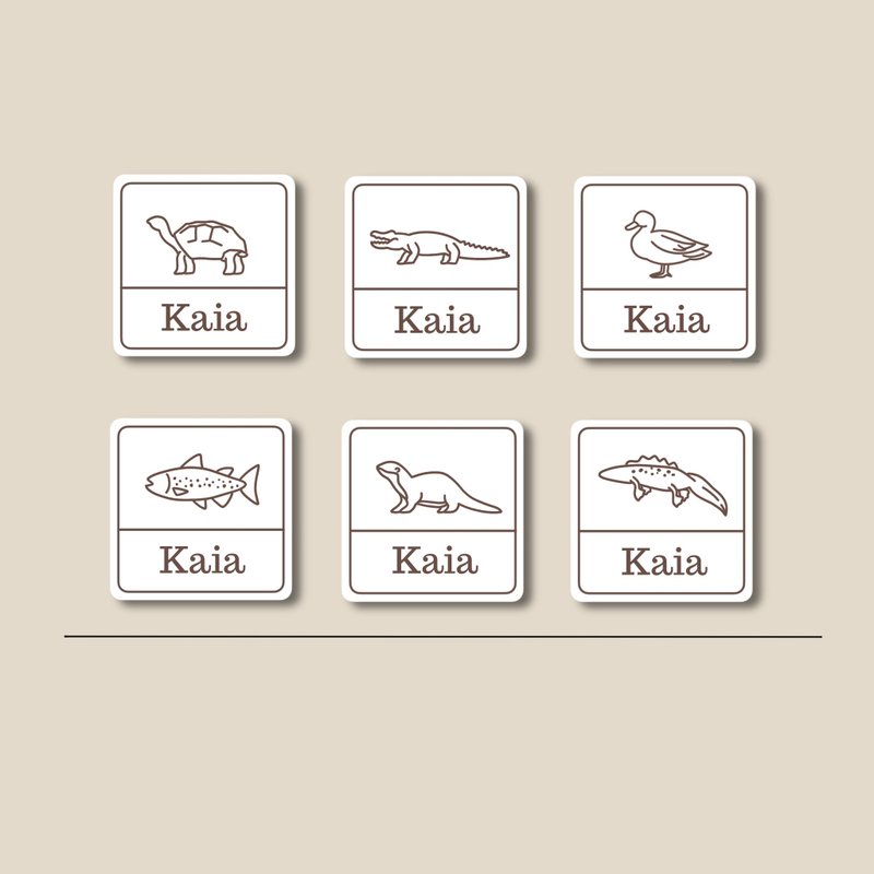 姓名贴纸 耐高温 防水姓名贴 方形 河川动物系 1 - 贴纸 - 纸 咖啡色