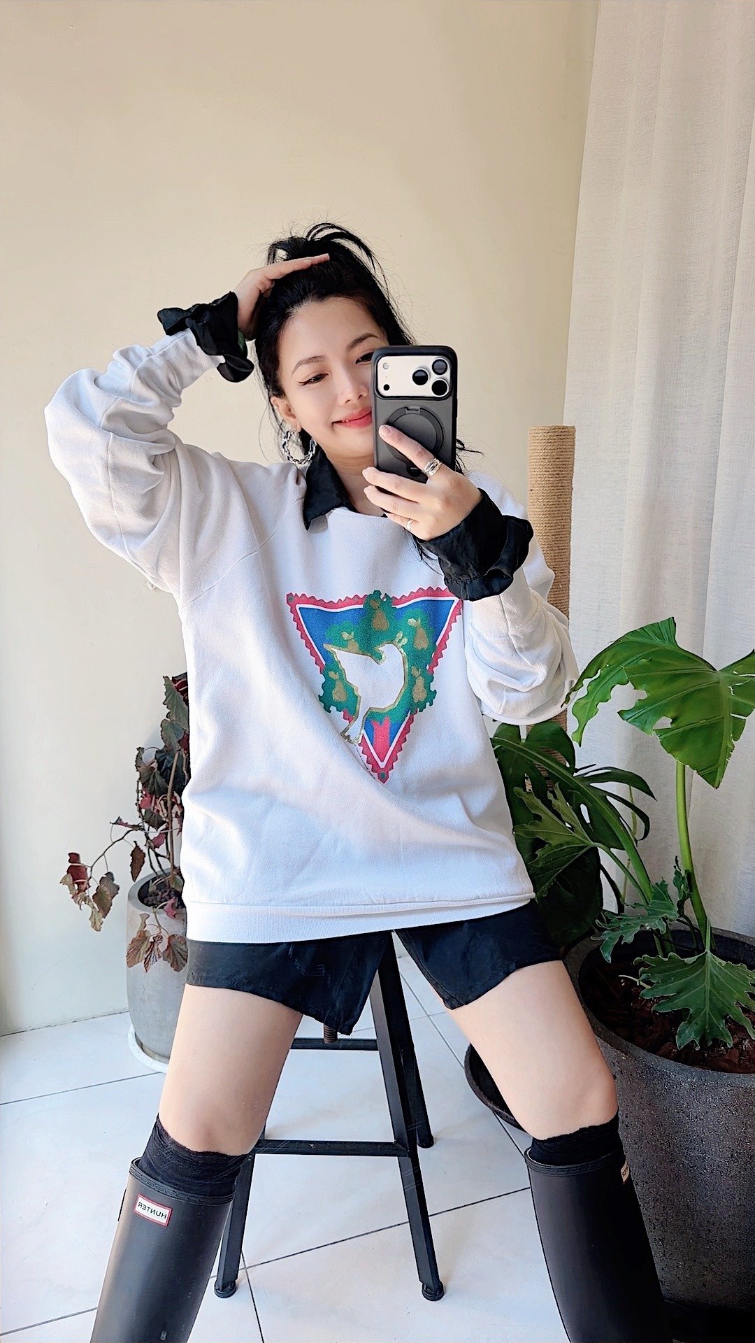 80s U.S.A. sweatshirt 纯洁白鸽飞翔 宽松大尺寸 古着大学T卫衣 - 中性连帽卫衣/T 恤 - 棉 白色