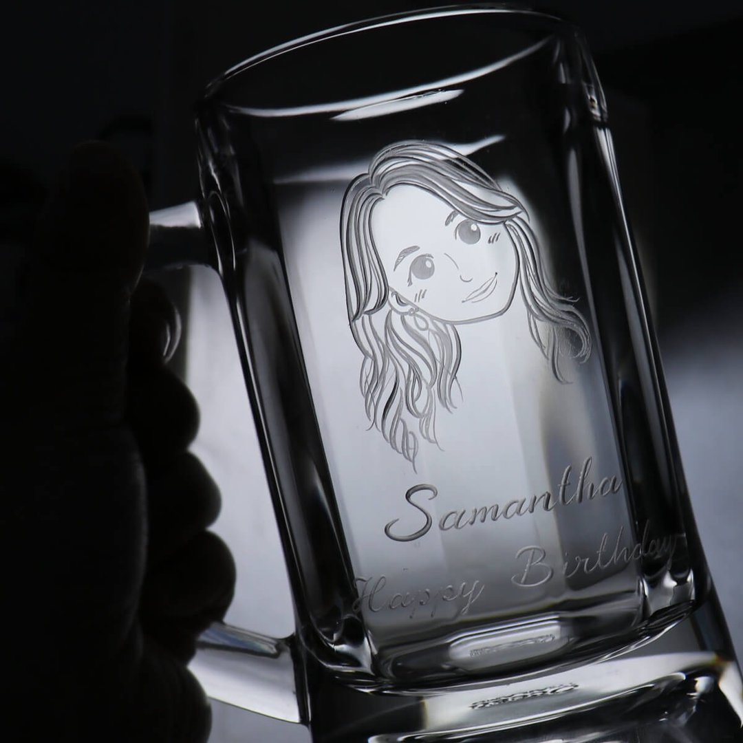355cc【Q版人像】美人生日礼物啤酒杯 定制化送礼似颜绘毕业 - 酒杯/酒器 - 玻璃 灰色