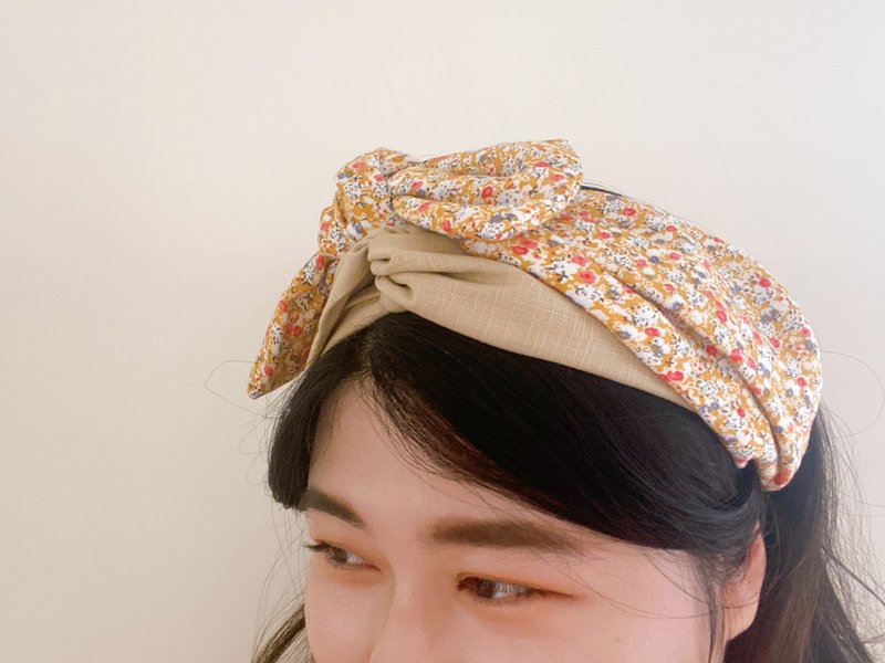 多层次宽版发带_法式慵懒的小花园_鹅黄碎花 ggoomstudio - 发带/发箍 - 棉．麻 黄色