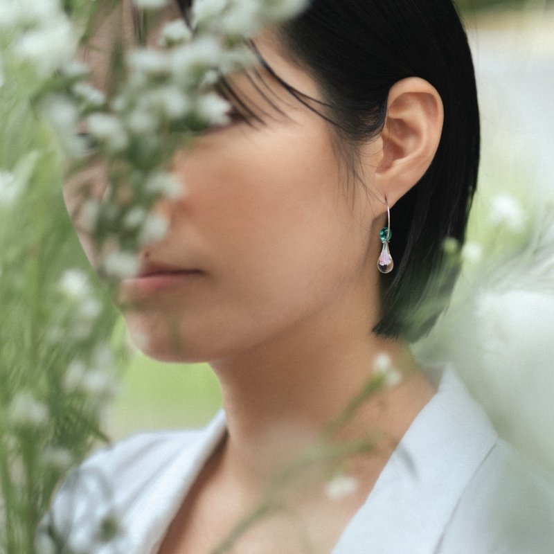 08 / sea anemone / Earring craft jewelry - 耳环/耳夹 - 玻璃 粉红色