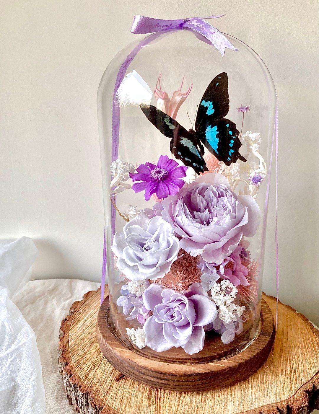 Papilio epiphorbas 凤蝶∣永生花玻璃盅∣开幕∣情人节∣母亲节 - 干燥花/捧花 - 植物．花 紫色