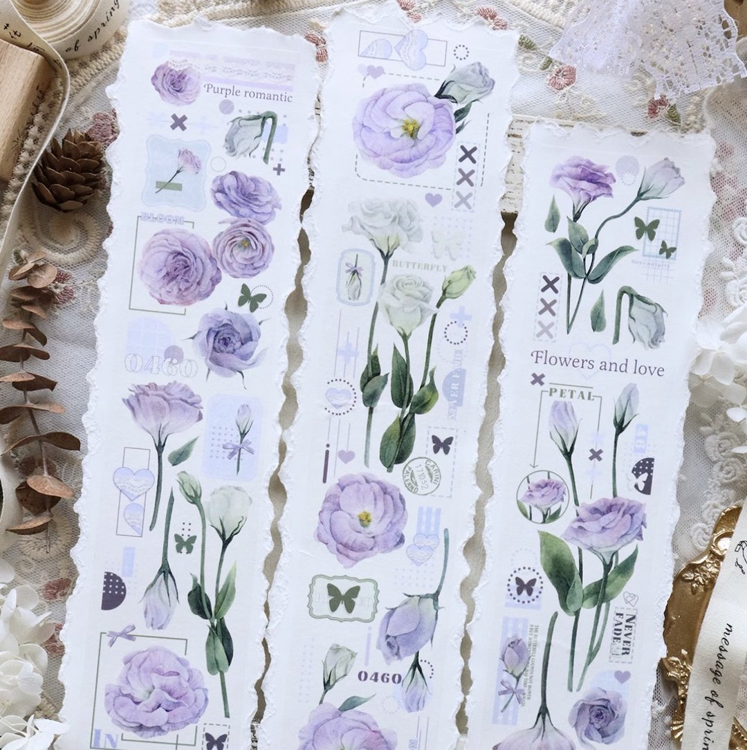 紫桔梗 復古紫色花卉集 キキョウの花 PET 和紙膠帶 - 纸胶带 - 其他材质 紫色