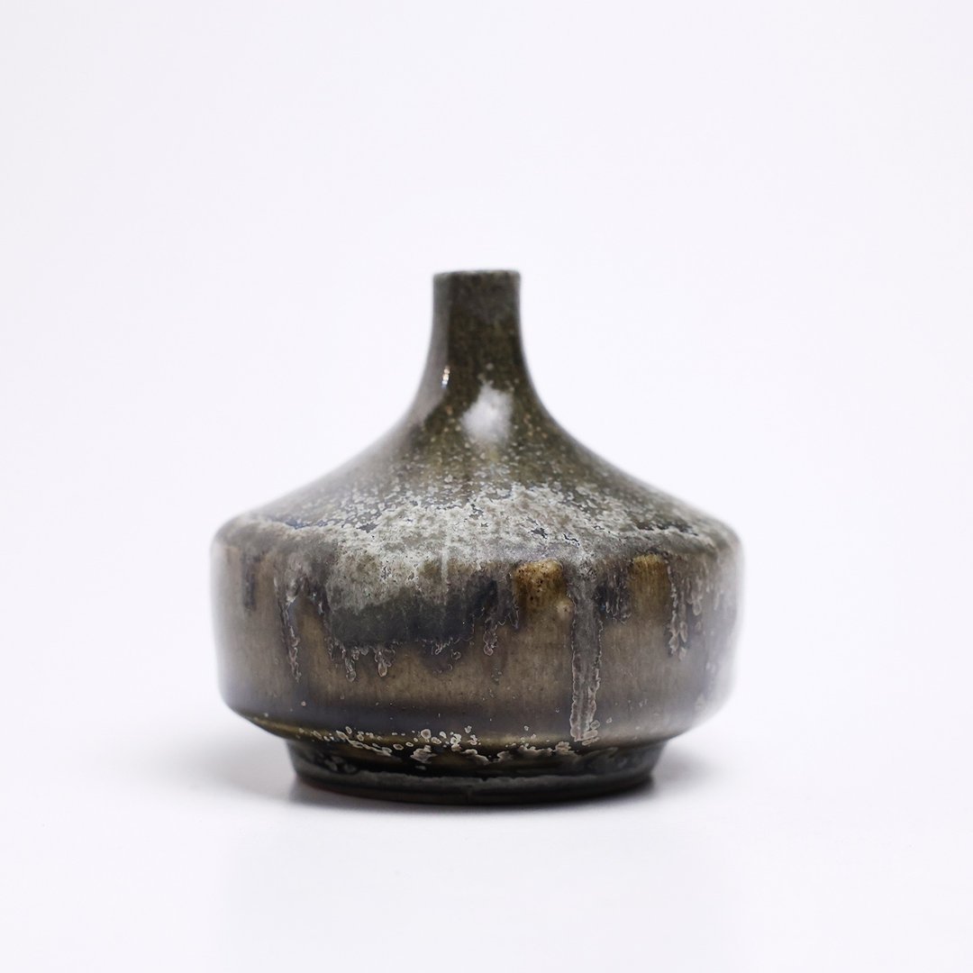 明芽窑 | 柴烧青瓷暮白细口花瓶 花器 特殊釉色 搜藏品 T1 - 花瓶/陶器 - 陶 灰色