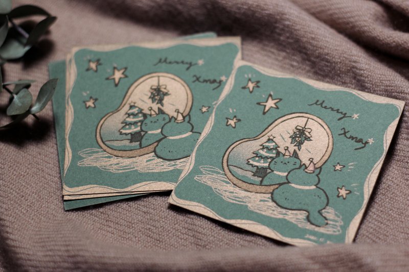 圣诞猫猫小卡 9x9cm - 卡片/明信片 - 纸 绿色