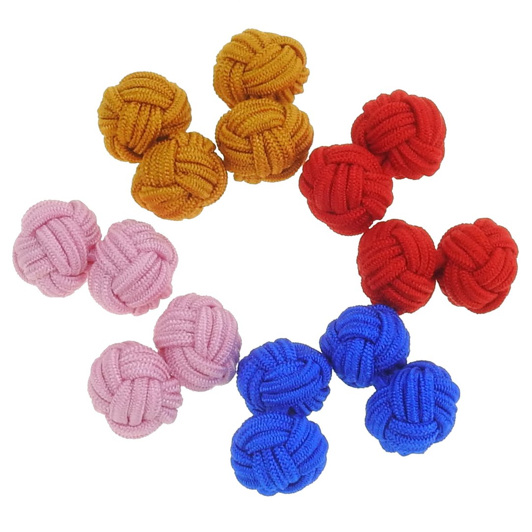 蓝色粉色棕色红色绳扣袖扣套装 - 袖扣 - 聚酯纤维 多色