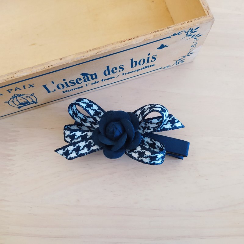 复古千鸟格玫瑰花发夹 - 发饰 - 其他材质 多色