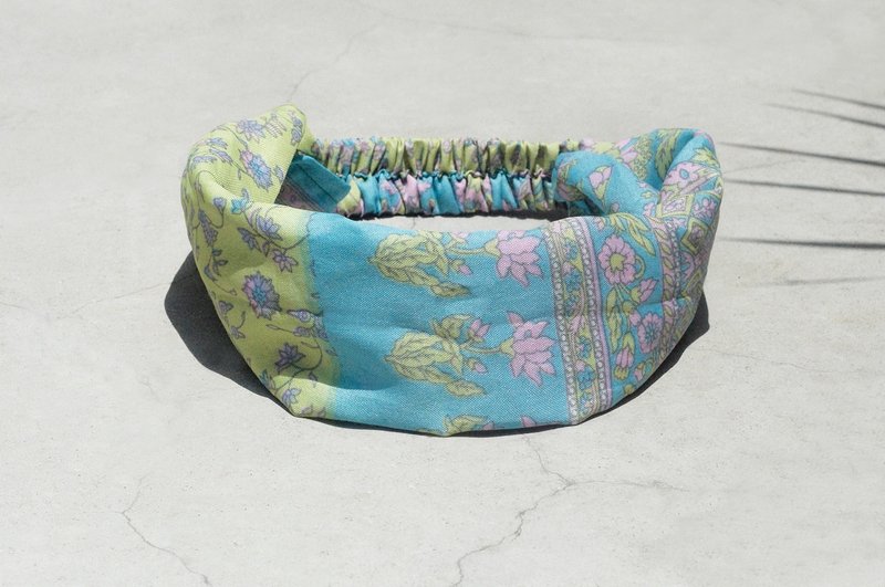 手工发带/法式发带/缤纷花朵发/缎面丝绸发带/花朵发带-蓝绿色 - 发饰 - 丝．绢 多色