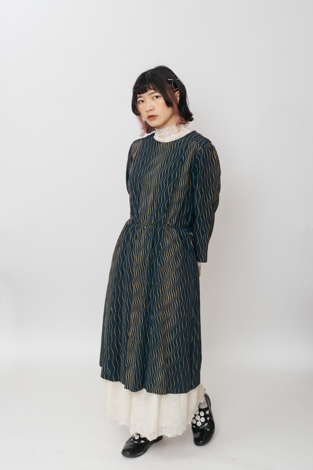 Vintage dress/ 日式长袖洋装【初恋贩卖所】B410 - 洋装/连衣裙 - 其他人造纤维 