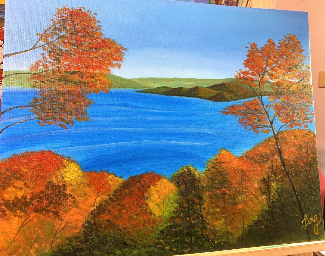 装饰画 100%纯手绘 十湖田的秋天 仿油画 压克力画 非数字油画 湖 - 海报/装饰画/版画 - 压克力 咖啡色