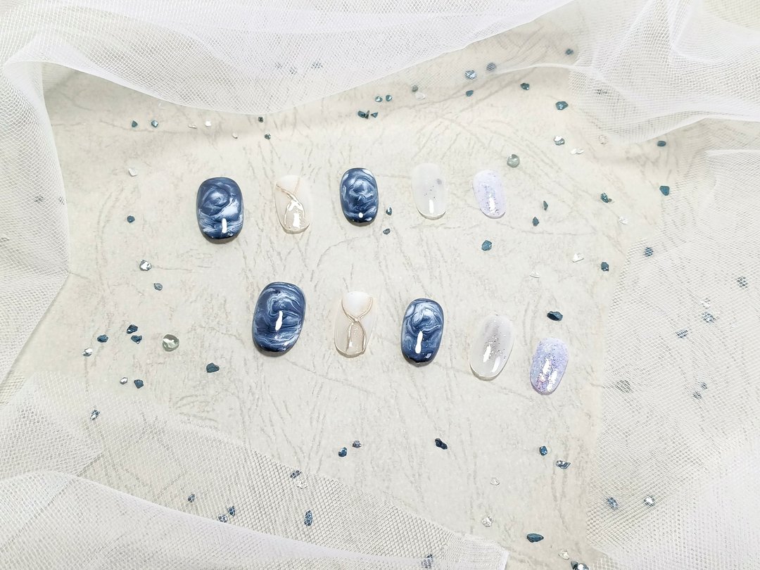 【YUE】蓝雾漩涡 - 胶质海洋金箔穿戴甲 M 码 - 其他 - 塑料 蓝色