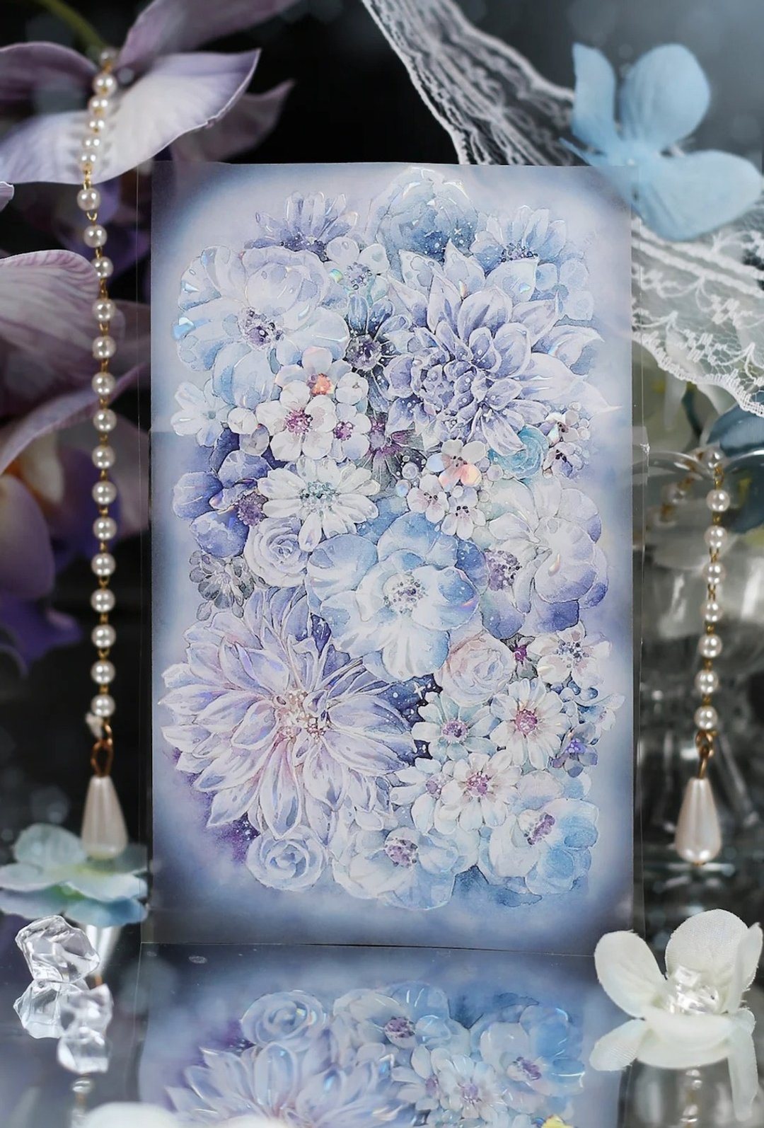 淺夢 静かに息づく 花の夢 PET 和紙膠帶 貝殼光 10米卷 - 纸胶带 - 其他材质 多色
