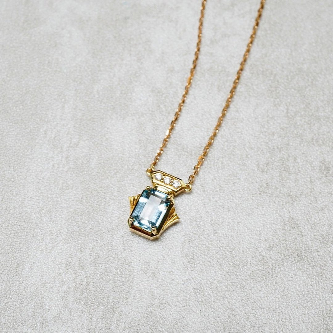 18K 海水蓝寳香水瓶项链 - 项链 - 贵金属 金色