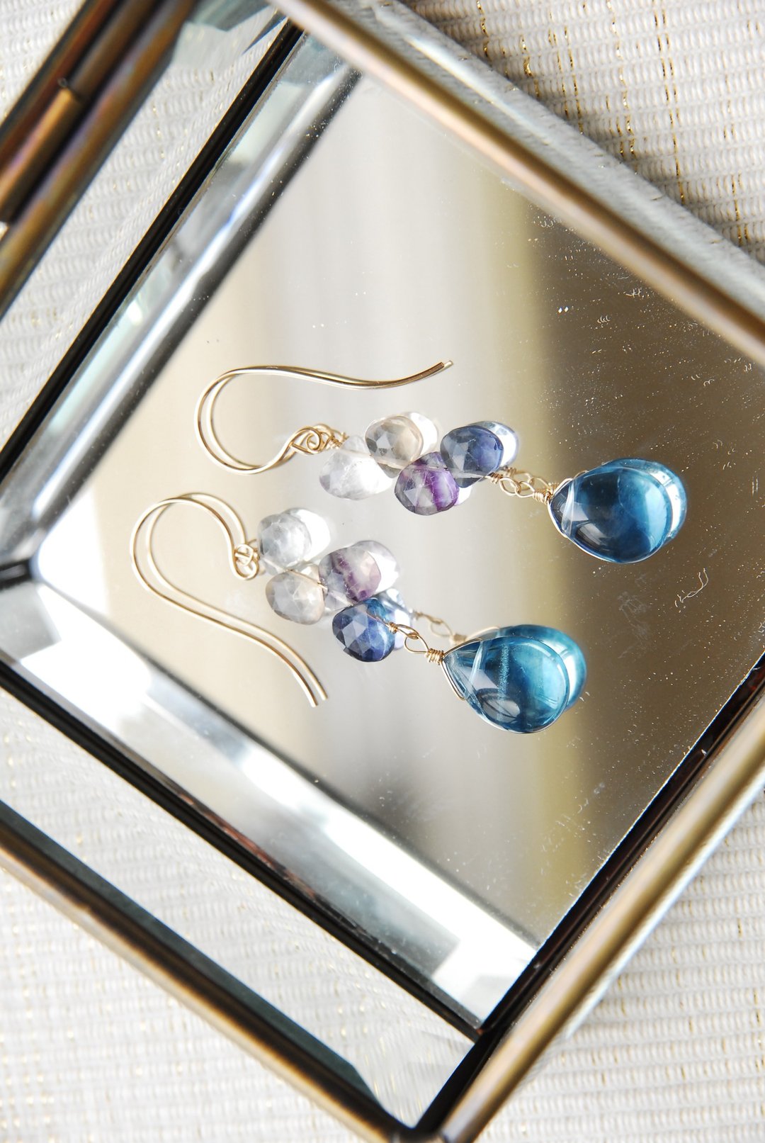 Earrings that enjoy the colorful colors of fluorite drops and marron cuts no.3 14 - 耳环/耳夹 - 半宝石 蓝色