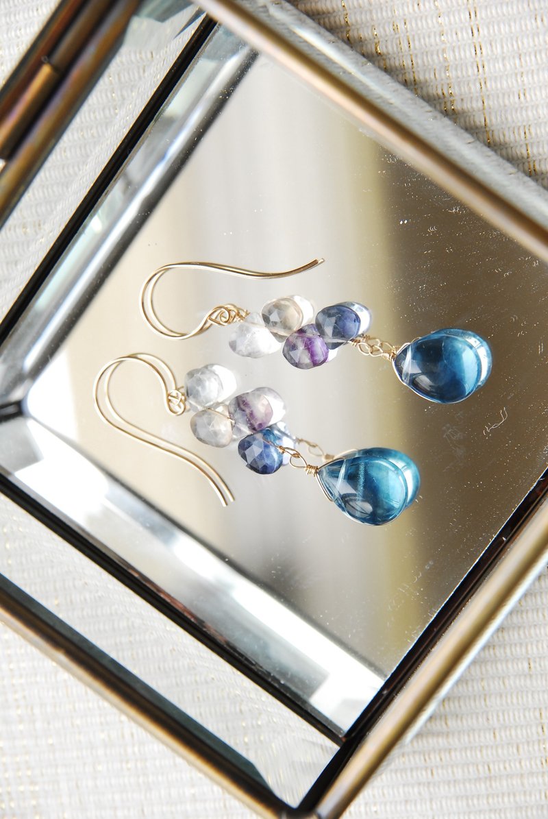 Earrings that enjoy the colorful colors of fluorite drops and marron cuts no.3 14 - 耳环/耳夹 - 半宝石 蓝色