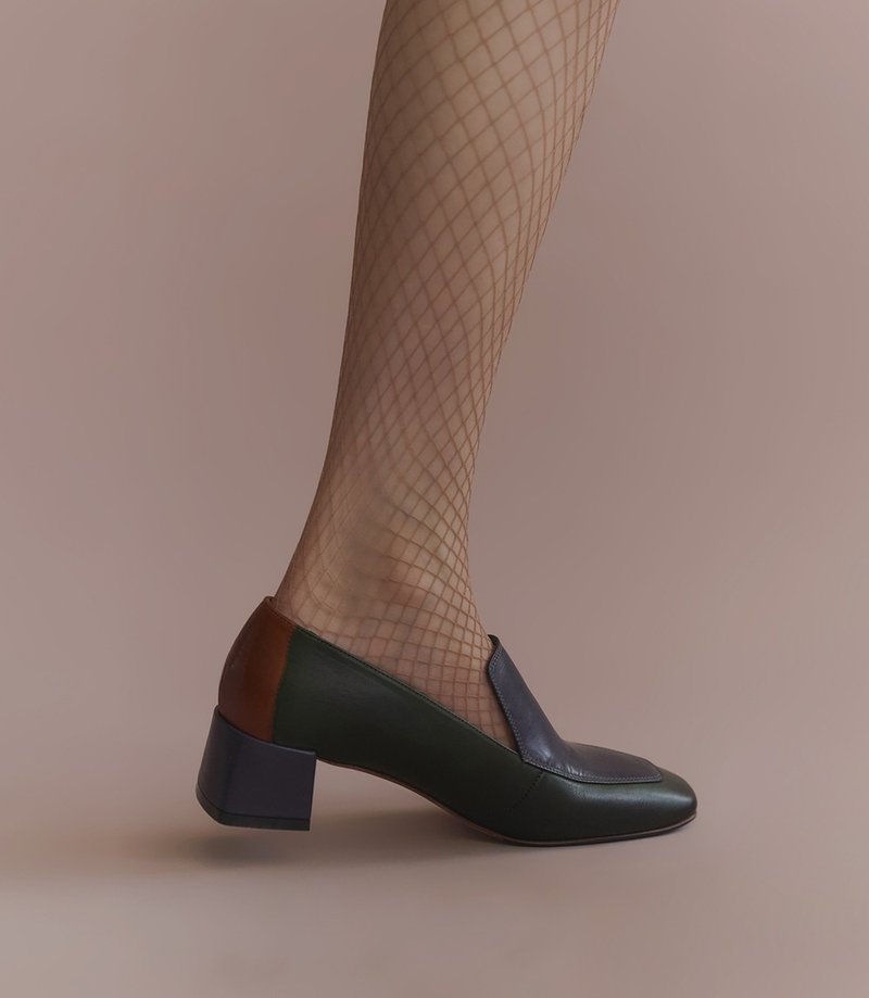 4.6 方头乐福跟鞋 - 丛林绿 - 女款牛津鞋/乐福鞋 - 真皮 绿色