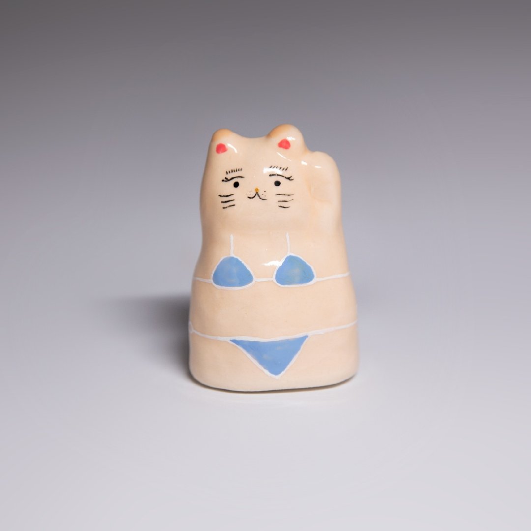 街头开运招财猫-蓝泳衣女孩 - 摆饰 - 陶 白色