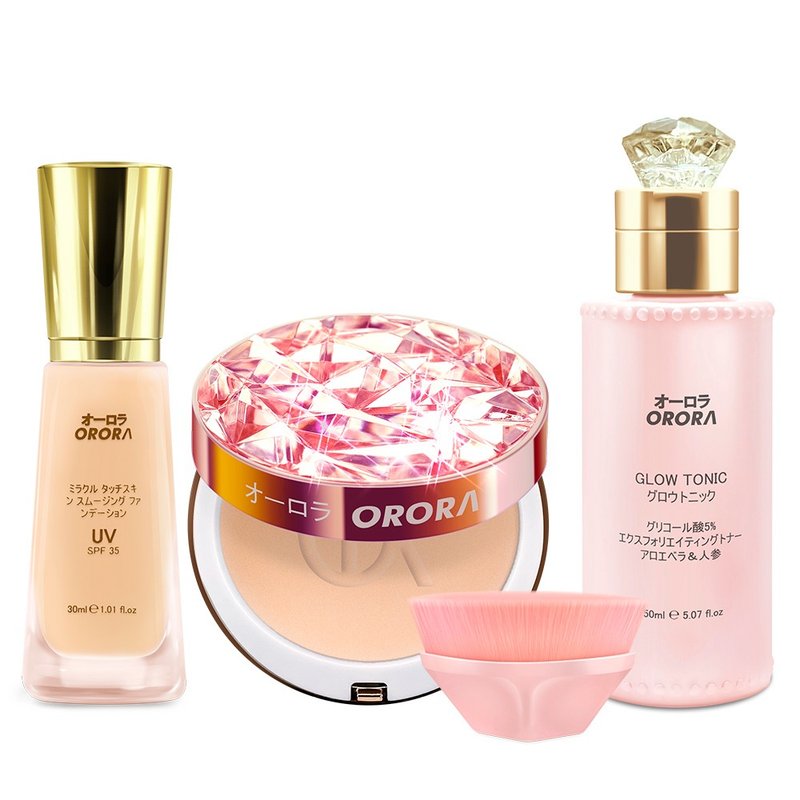 日本Orora 胶原控油粉饼+奇迹亲肌粉底液+粉底液扫+去角质精华水 - 底妆 - 其他材质 