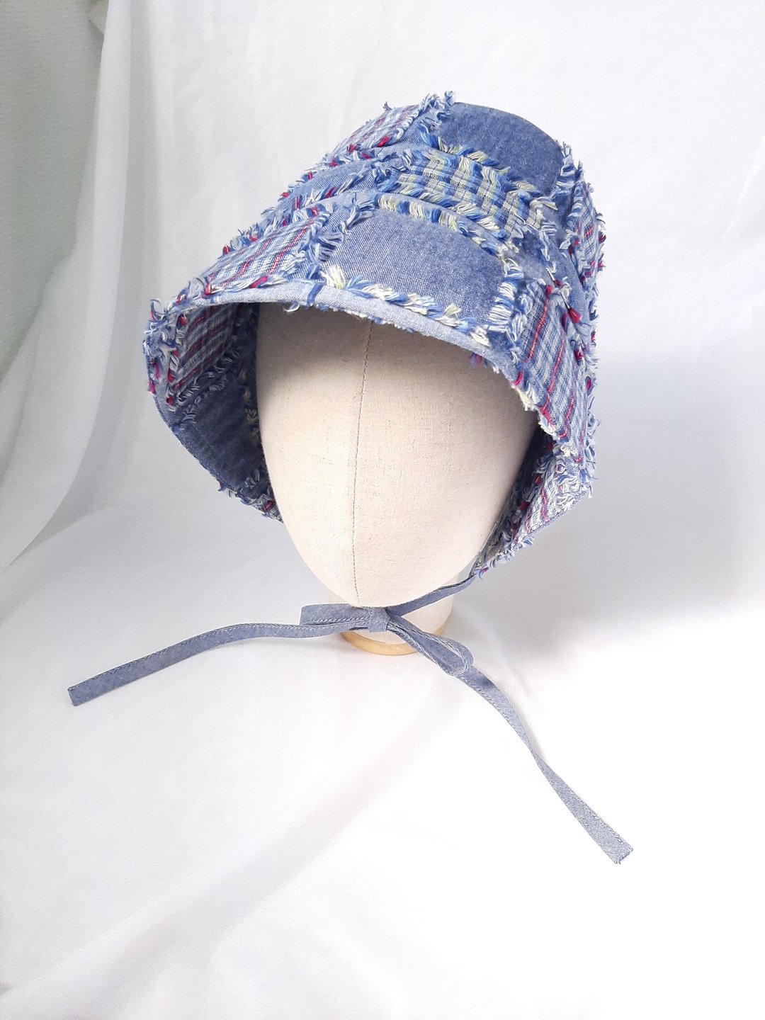 丹宁蓝拼贴邦呢软帽Bonnet - 帽子 - 棉 蓝色