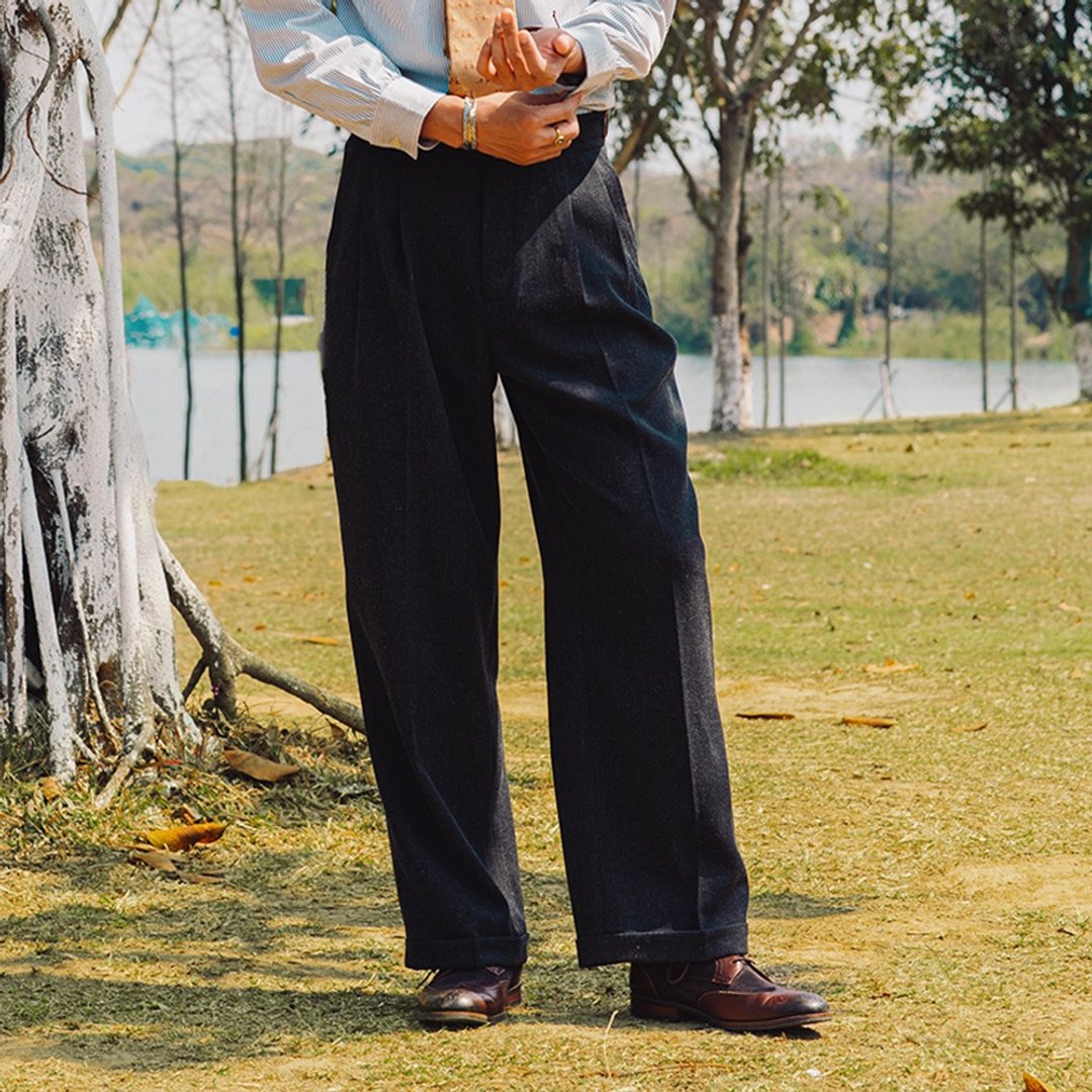 SOARIN复古天丝麻那不勒斯西装裤(252TF206) - 男士长裤 - 棉 灰色