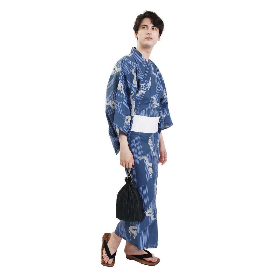 日本 和服 男士 绵 浴衣 腰封 2 件 套组  S M L Z32-06A - 其他 - 棉 蓝色
