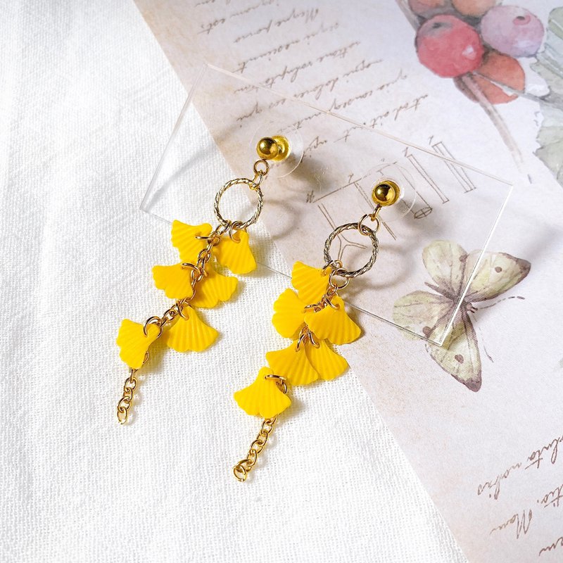 垂坠银杏耳环 | 黏土耳环 - 耳环/耳夹 - 粘土 黄色