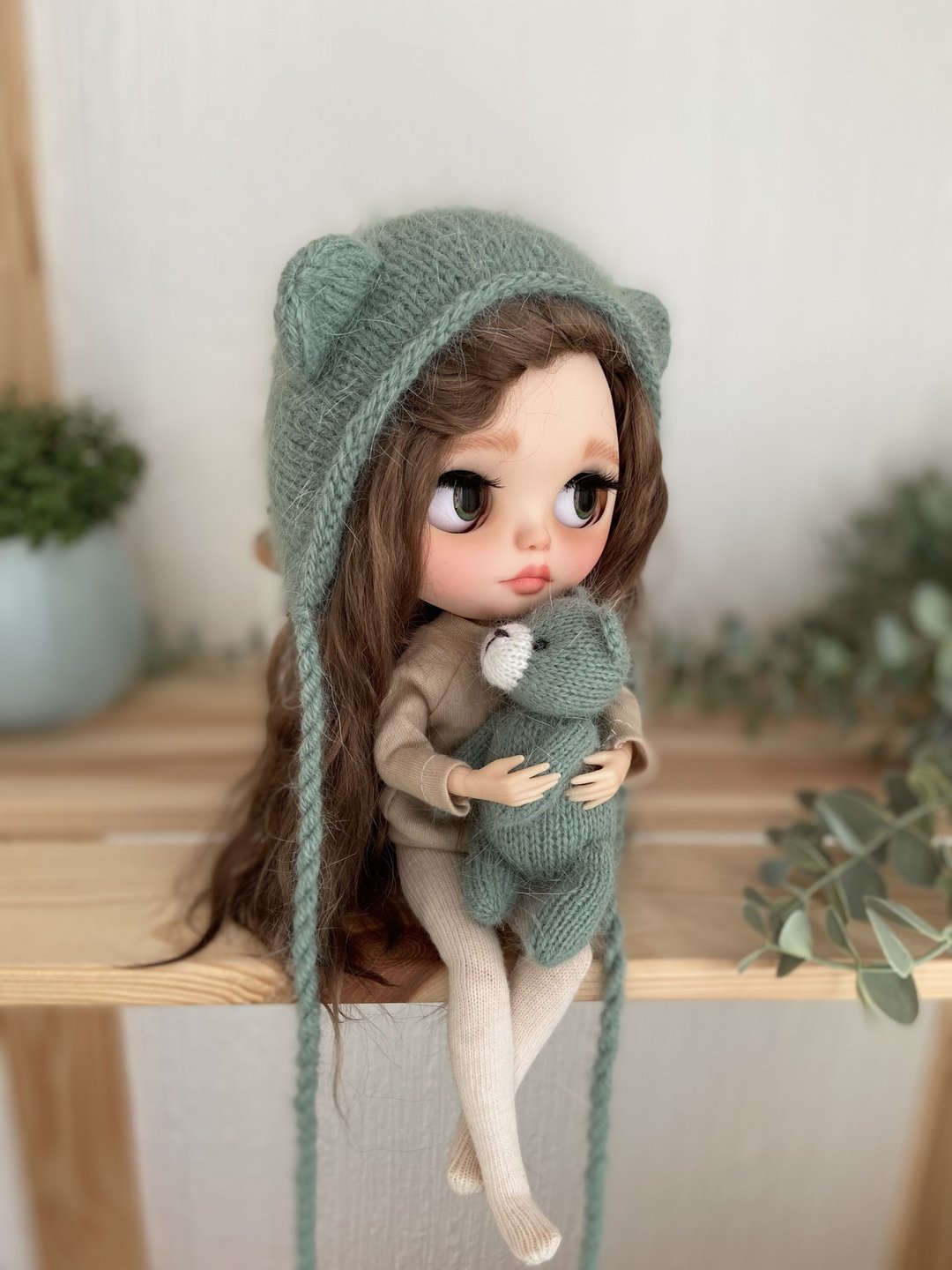 Blythe hat with bear ears - 玩具/玩偶 - 羊毛 绿色