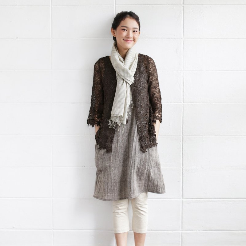 手工棉制条纹围巾-天然植物染- 绿色 - 丝巾 - 棉．麻 多色