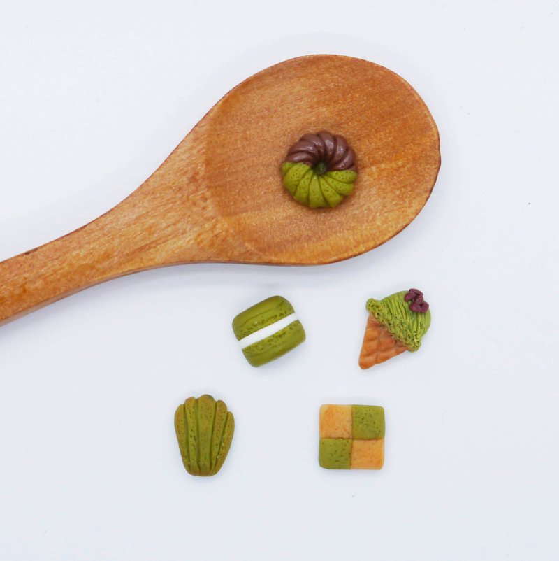 再一波抹茶系列5件组－Matcha甜点耳环 可改夹式耳环 - 耳环/耳夹 - 粘土 