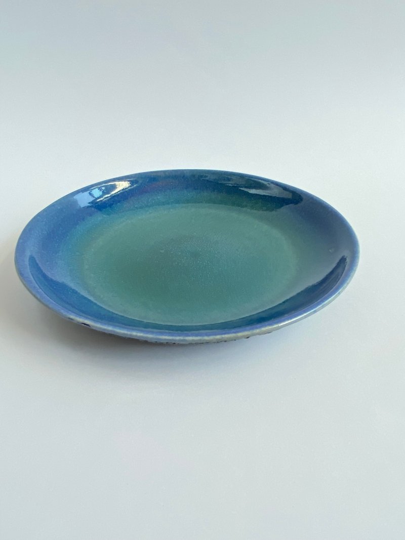 手作陶盘 碧海 - 盘子/餐盘/盘架 - 陶 
