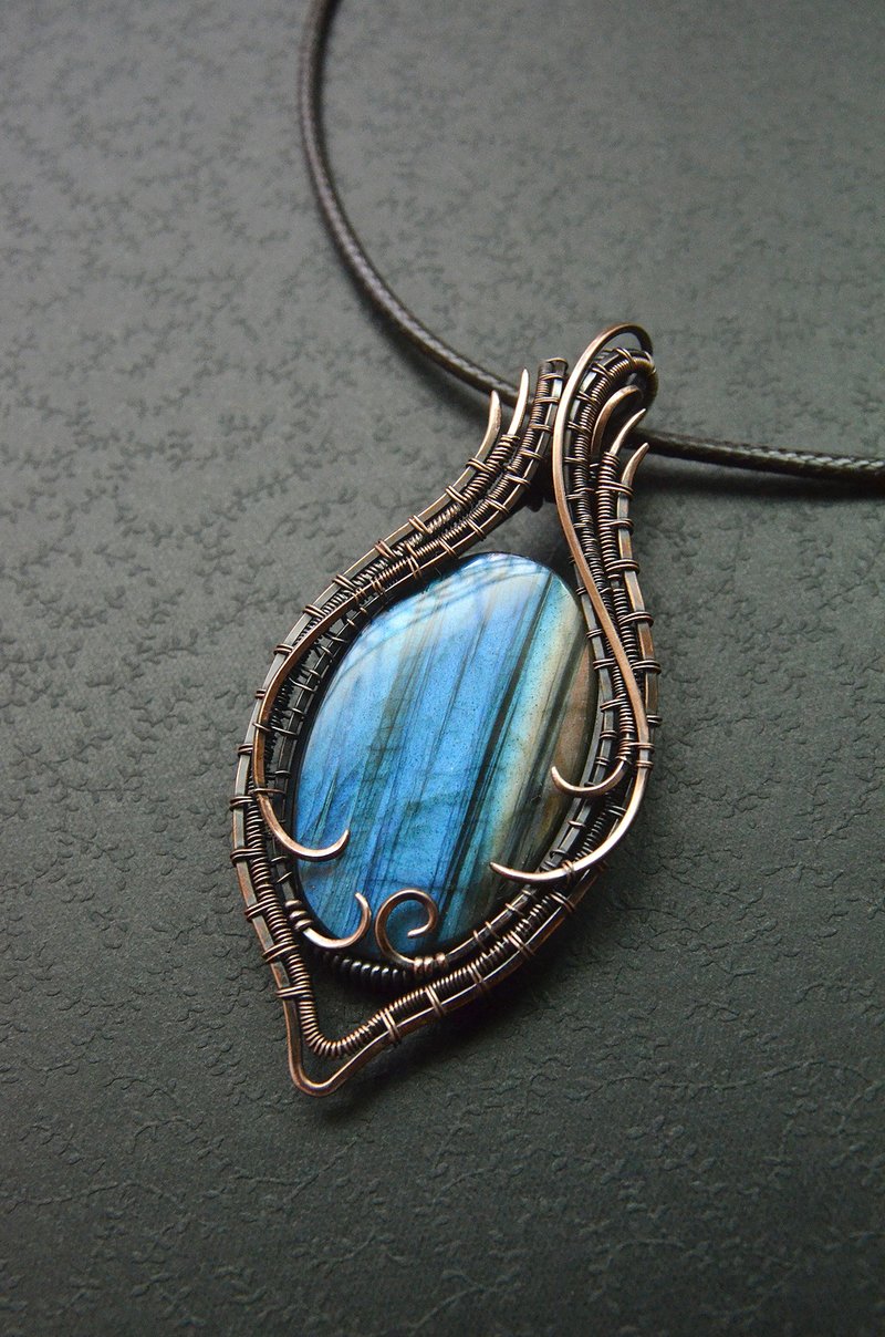 【荆棘森林】－金属线编织－拉长石项链 - 项链 - 其他金属 黑色