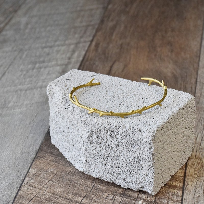 森林系-黄铜枝叶造型手环 - 手链/手环 - 铜/黄铜 金色