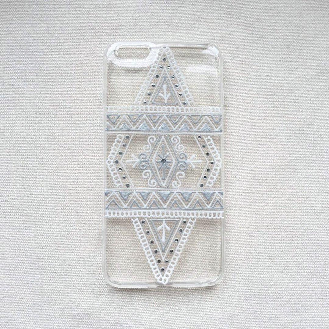 手绘透明手机壳 手机套 白色 银色 iPhone 7 6s Samsung Galaxy Sony LG Case Henna Mandala 汉娜 蔓蒂 曼陀罗 禅绕 民族 印度彩绘 - 手机壳/手机套 - 压克力 白色