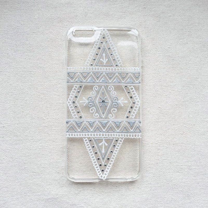 手绘透明手机壳 手机套 白色 银色 iPhone 7 6s Samsung Galaxy Sony LG Case Henna Mandala 汉娜 蔓蒂 曼陀罗 禅绕 民族 印度彩绘 - 手机壳/手机套 - 压克力 白色