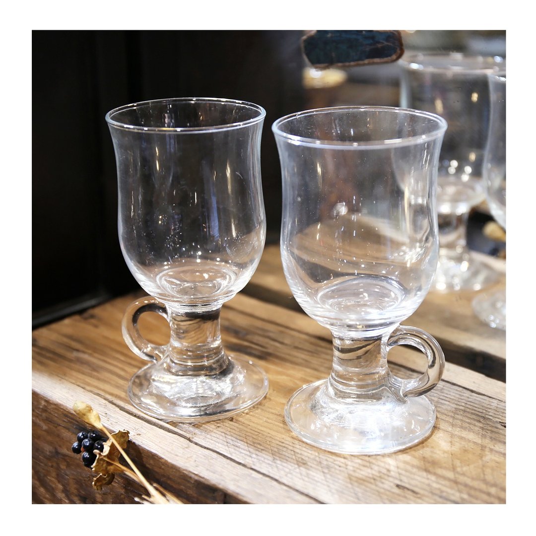 美国老件。爱尔兰咖啡杯.玻璃杯。把手高脚杯.水杯。二入一组售 - 酒杯/酒器 - 玻璃 
