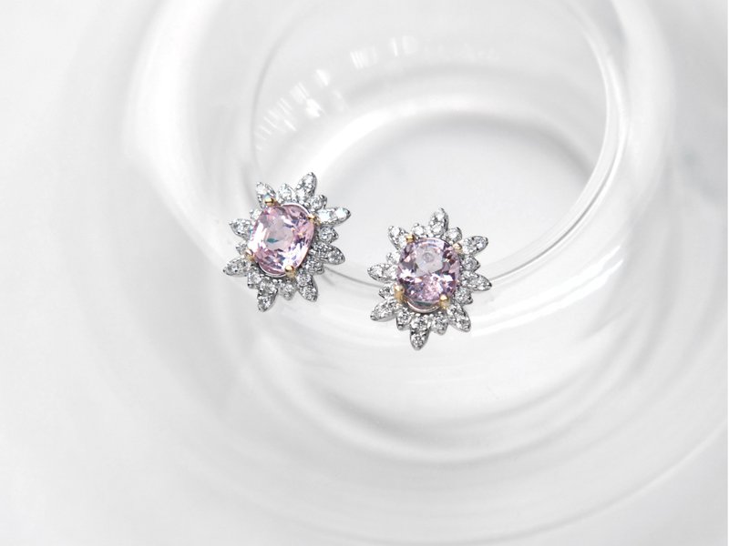 粉雪 | Spinel 淡粉尖晶石 / 925纯银 | 天然宝石耳环 - 耳环/耳夹 - 宝石 粉红色