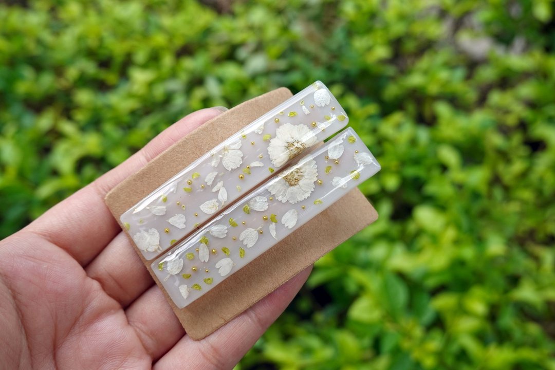 【白雪纷飞】 手工滴胶发夹 两只一组 - 发饰 - 树脂 灰色