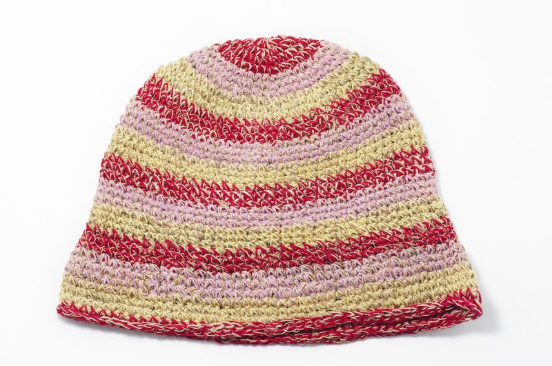 情人节礼物 手工编织帽 / 针织毛帽 / 手织棉麻帽 / 毛线帽 / 渔夫帽  (made in nepal) - 民族风条纹彩色棉麻帽Hemp - 帽子 - 棉．麻 多色