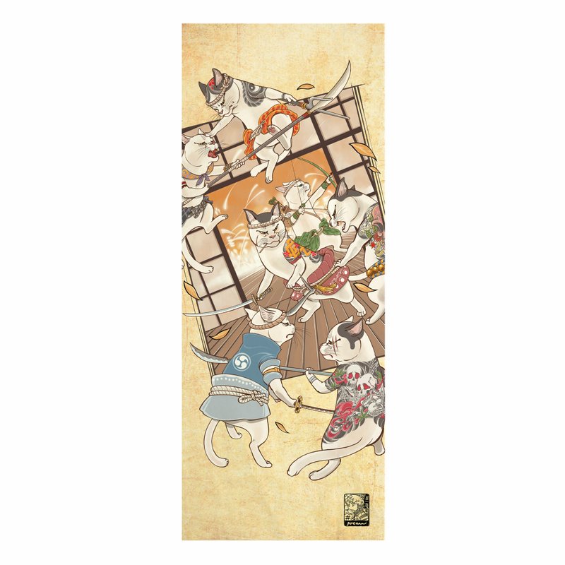 Cat Invade Tenugui Canvas No frame - 其他 - 棉 白色
