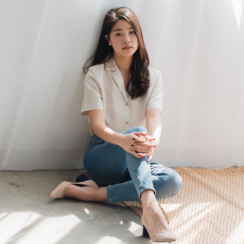 (SOLD) PLANE // linen cream // women short sleeves - 女装衬衫 - 棉．麻 白色