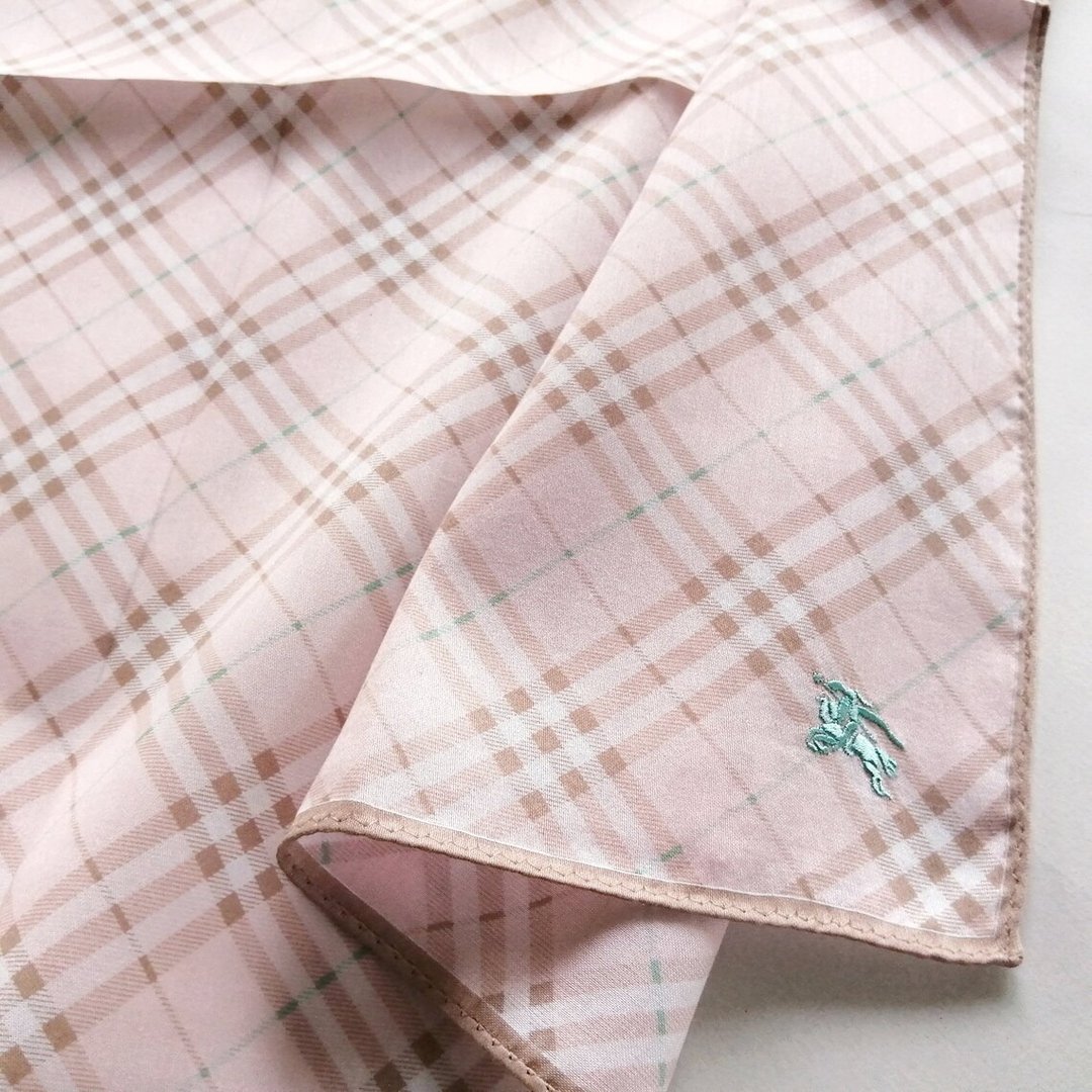 Burberry Vintage Handkerchief Pink Check 20 x 19 inches - 丝巾 - 棉．麻 粉红色