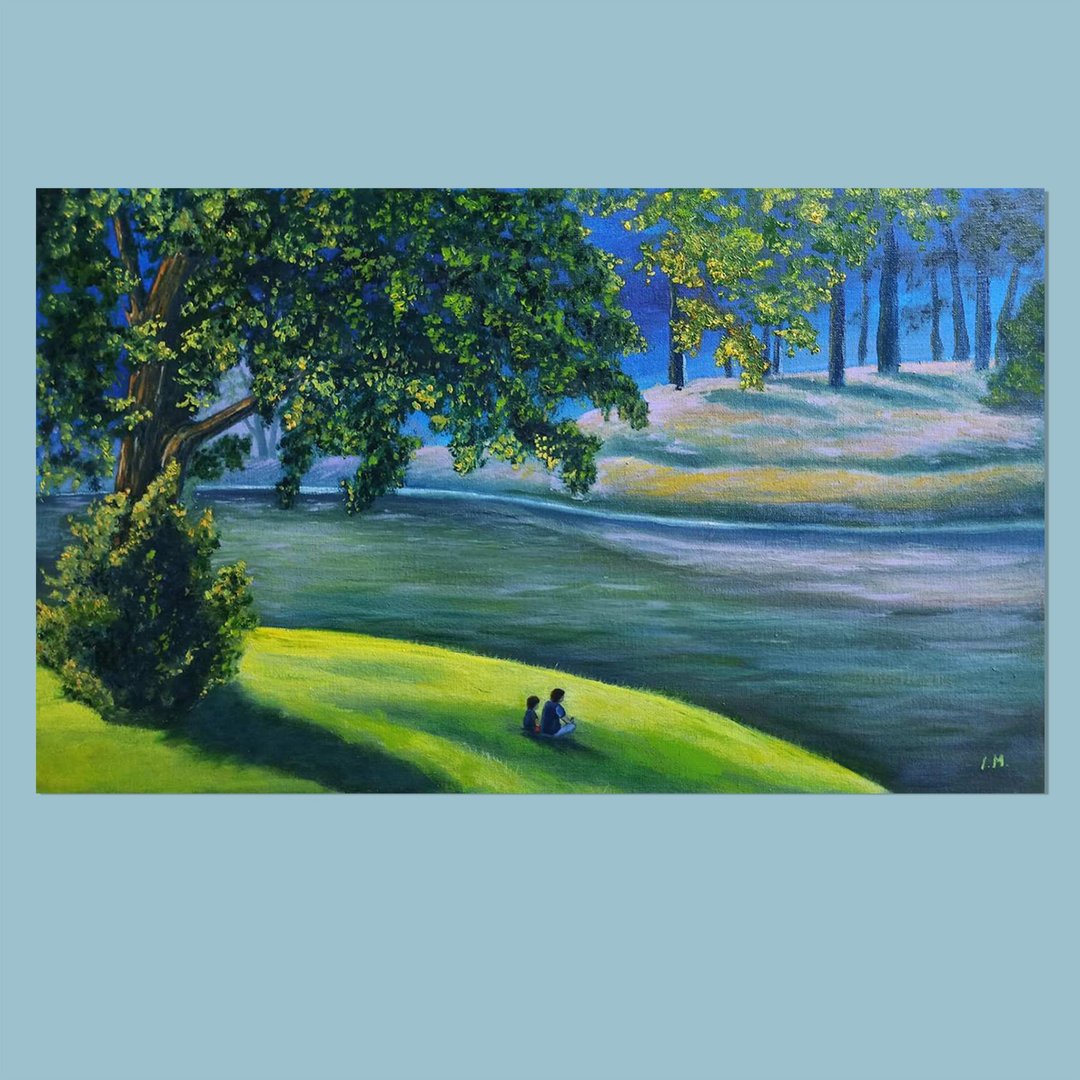 原创油画风景河边老树河边30x50cm - 墙贴/壁贴 - 其他材质 绿色