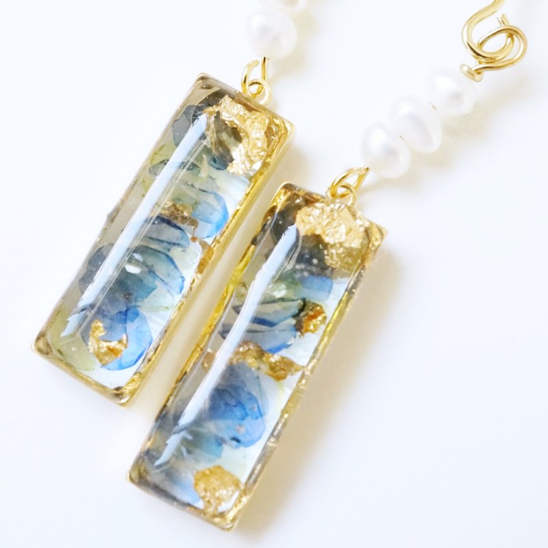 珍珠宝石耳环 - 耳环/耳夹 - 珍珠 蓝色