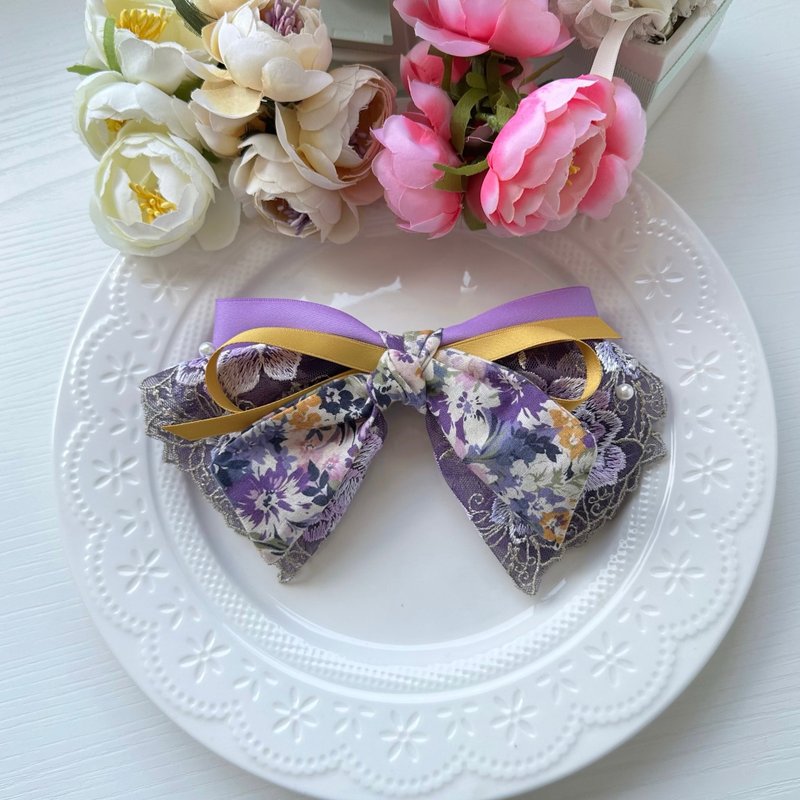 弹夹-棉布蕾丝浪漫风格发夹发饰-复古紫色 - 发饰 - 其他材质 紫色