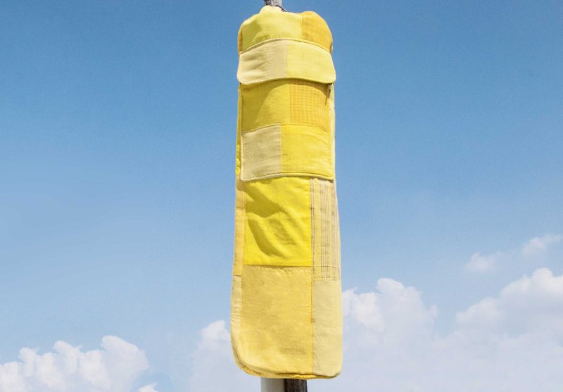 手工拼布瑜珈垫背包/yoga bag/瑜伽包/编织包/织布包-黄色系条纹 - 侧背包/斜挎包 - 棉．麻 黄色