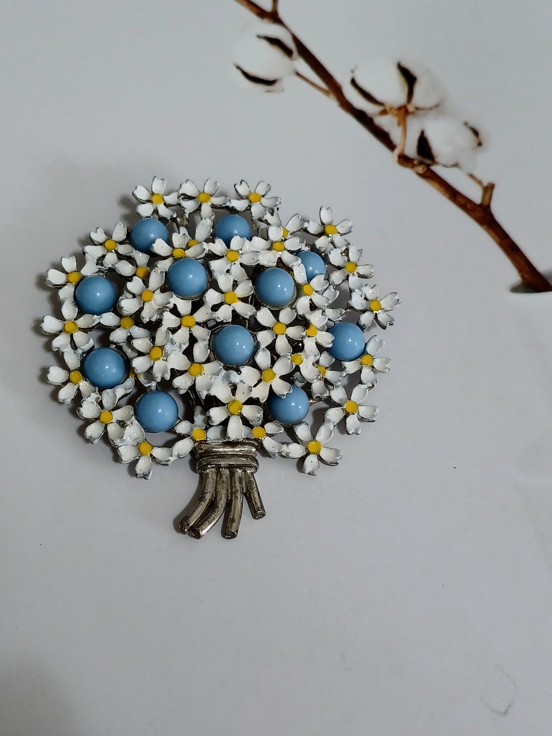 vintage jewelry 古董典雅珐琅 勿忘我花束别针 - 胸针 - 其他金属 